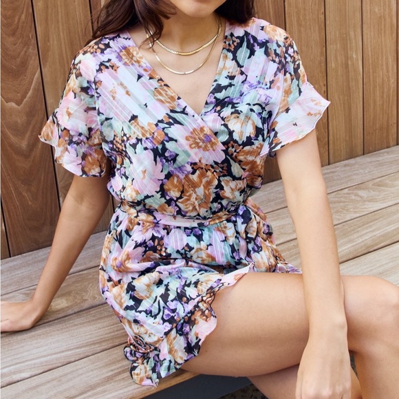 PETAL DEW FLORAL ROMPER TIE BELT FULL SIZE RUN - Picture 3 of 8